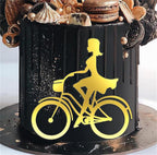 Acrylic Bicycle Girl Cake Topper Princess Cake Topper Golden Happy Birthday Cake Toppers Decorations Girl or Woman Birthday Baby Shower Engagement Wedding Party Decorations Supplies