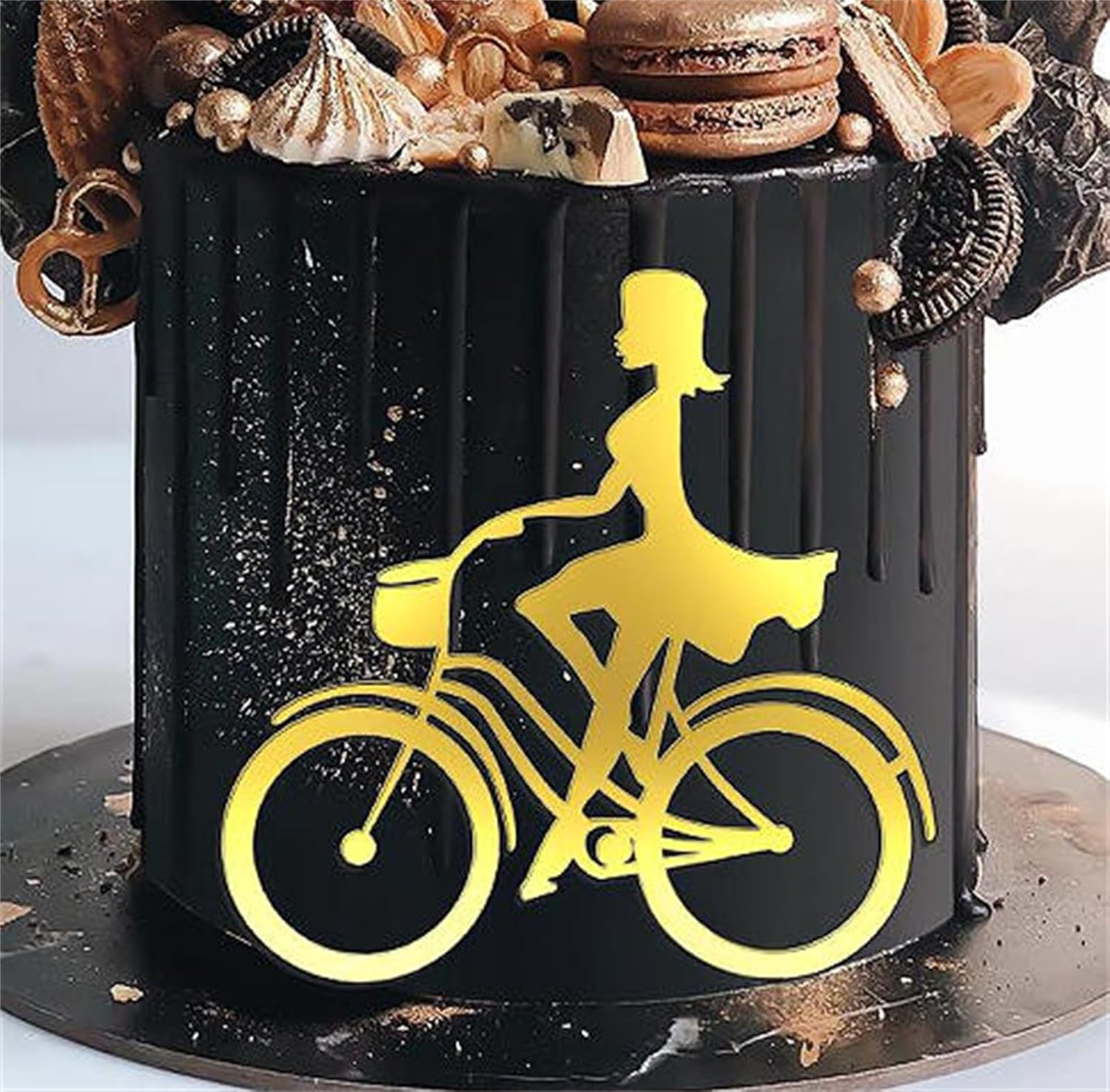 Acrylic Bicycle Girl Cake Topper Princess Cake Topper Golden Happy Birthday Cake Toppers Decorations Girl or Woman Birthday Baby Shower Engagement Wedding Party Decorations Supplies