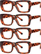 Eyekepper 4 Pack Stylish Reading Glasses Women - Oversized Square Readers Tortoise +2.50