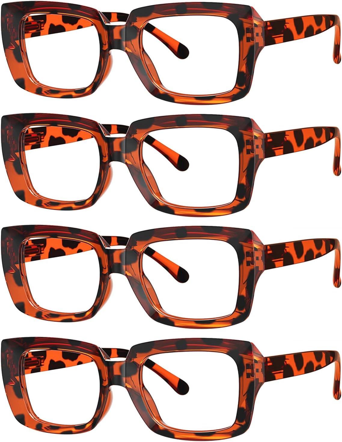 Eyekepper 4 Pack Stylish Reading Glasses Women - Oversized Square Readers Tortoise