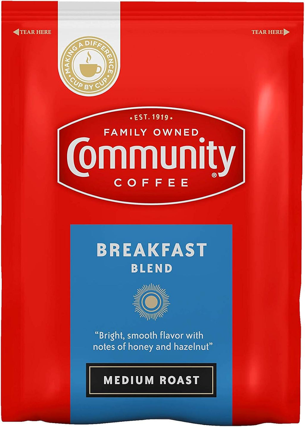 Community Coffee Ground Coffee Packets, Breakfast Blend Medium Roast, Pre-Measured 2.5 Ounce Individual Coffee Packets, Box of 40