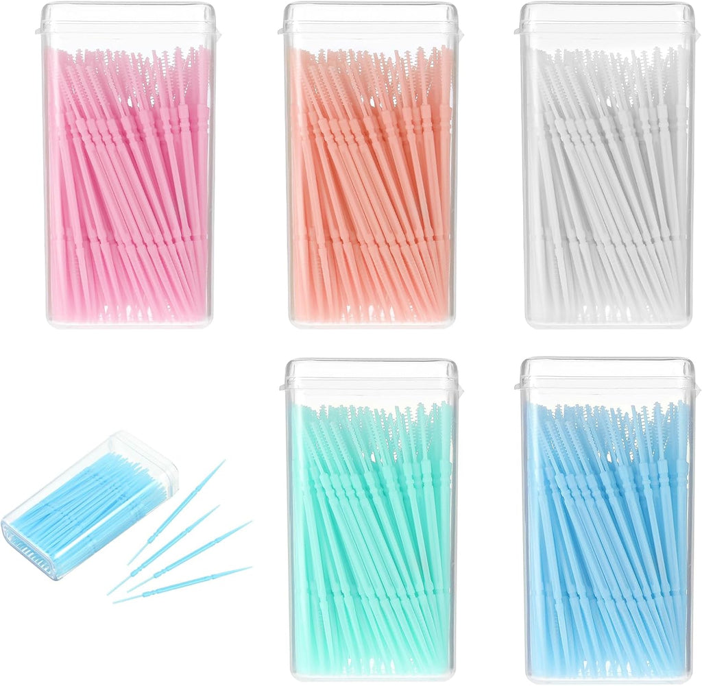 WLLHYF 500Pcs Double Head Dental Floss Interdental Toothpick Brush Teeth Stick Oral Care Tool Disposable Plastic Toothpicks for Travel and Home Use (100pcs/Box)