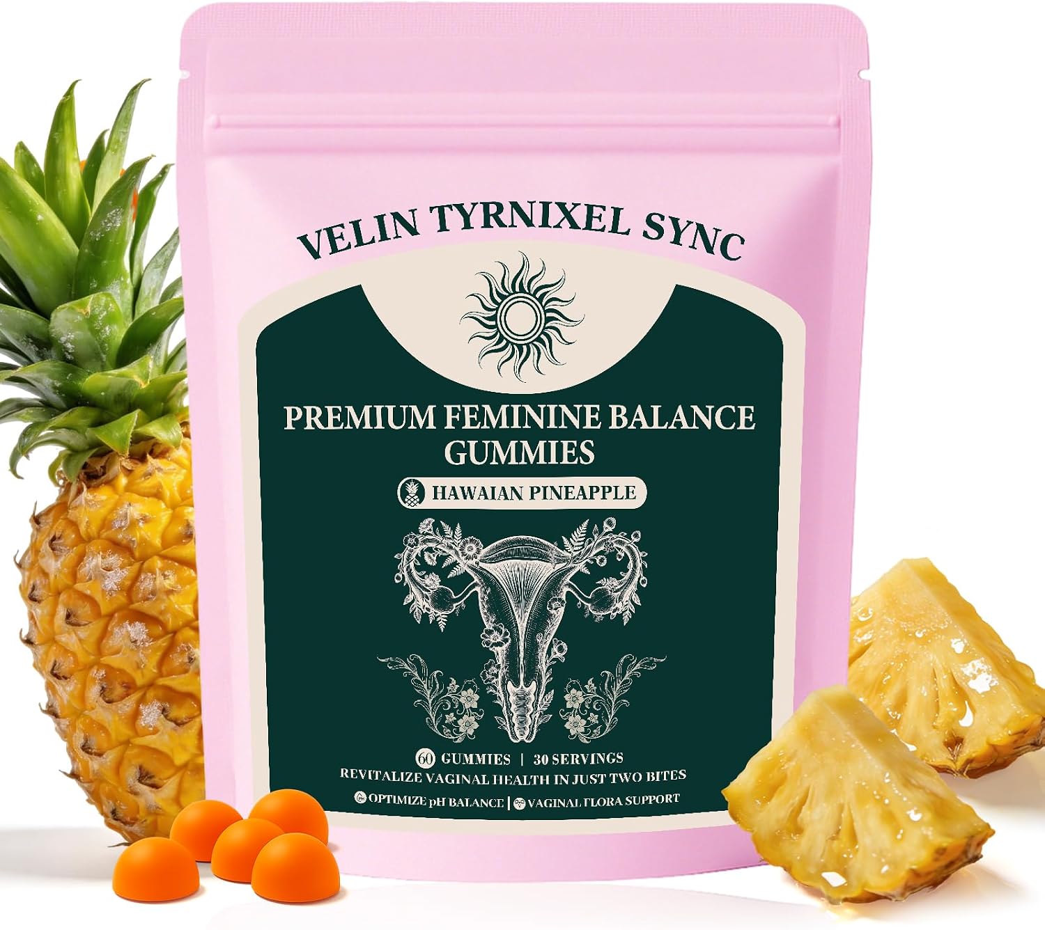 Probiotic Gummies for Women - Vital Prebiotic Source for Feminine Health, pH Balance & Odor Control - Vegan Daily Digestive & Immune Support, Pineapple Flavor, Sugar-Free, 60 Count