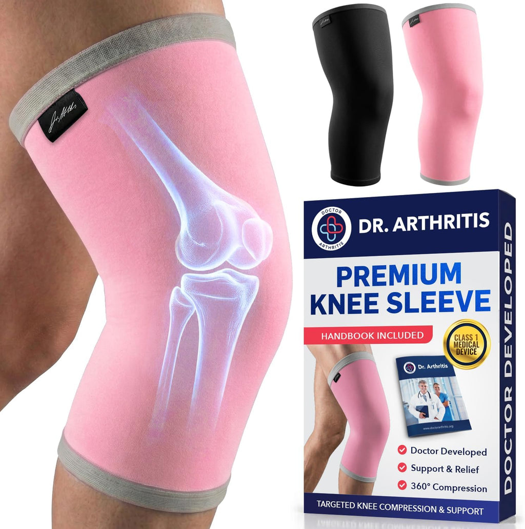 Dr. Arthritis Doctor-Developed Thick Knee Brace Support, Secure Compression Sleeve for Joint Stability (Pink, M)