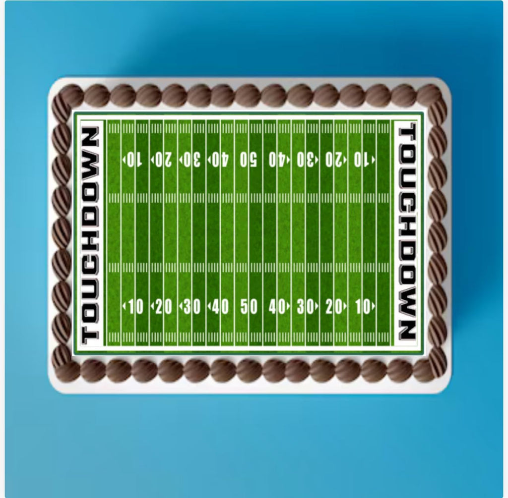 Football Field Edible Cake Topper Icing Sheet, 8x10 Inch, Touchdown Theme Cake Decoration