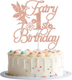 Fairy 1st Birthday Cake Topper, Fairy First Birthday Decorations, Girls 1st Bday Cake Decor, Floral Fairy Baby Shower Bday Party Decorations, Rose Gold Glitter