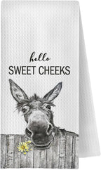 Funny Donkey Hand Towels - Hello Sweet Cheeks Donkey Waffle Decorative Bathroom Towels, Farmhouse Hand Tea Towels for Bathroom, 16x24 Inch