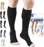 Truform 20-30 mmHg Compression Stocking for Men and Women, Knee High Length, Open Toe, Black, X-Large