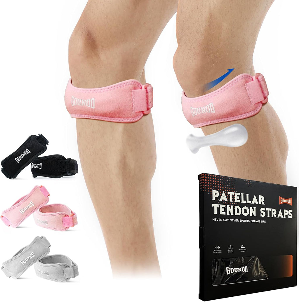 GOUNOD Patellar Tendon Support Strap 2 Pack,Knee Strap for Knee Pain Relief,Patella Band for Basketball, Jumpers Knee, Tendonitis, Running, Hiking, Soccer, Osgood Schlatter(Pink)