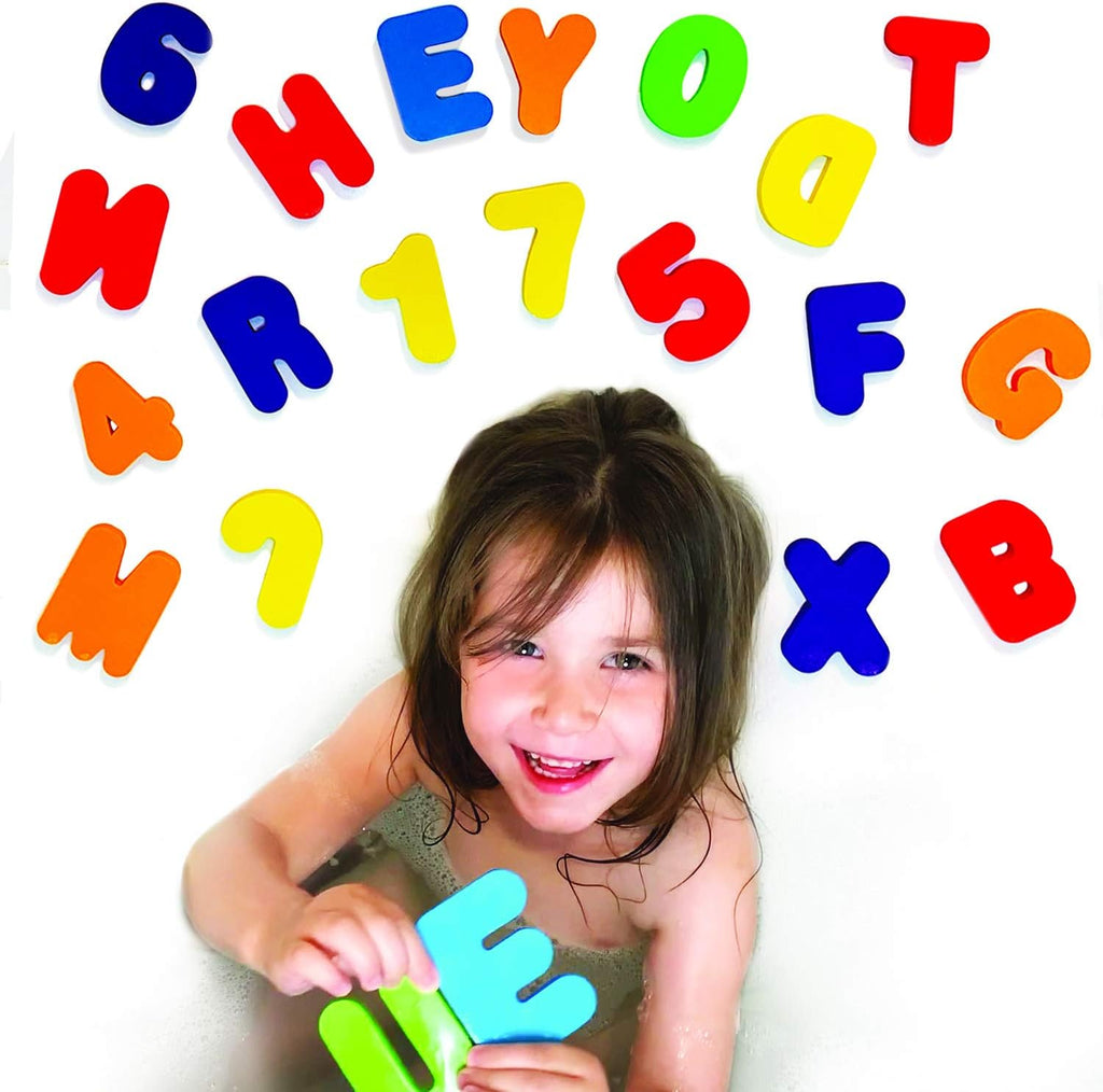 BabyBibi 36 PCS Stick-On Foam Letters & Numbers – Non-Toxic, BPA Free, No Mold Tub Toys – Colorful, Educational, Fun ABC Learning for Toddlers & Babies