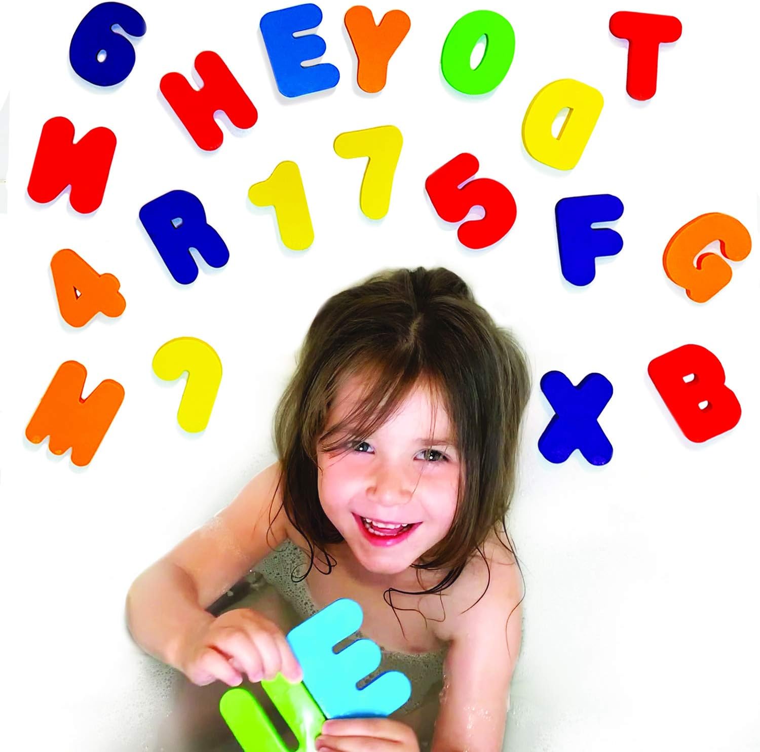 BabyBibi 36 PCS Stick-On Foam Letters & Numbers – Non-Toxic, BPA Free, No Mold Tub Toys – Colorful, Educational, Fun ABC Learning for Toddlers & Babies