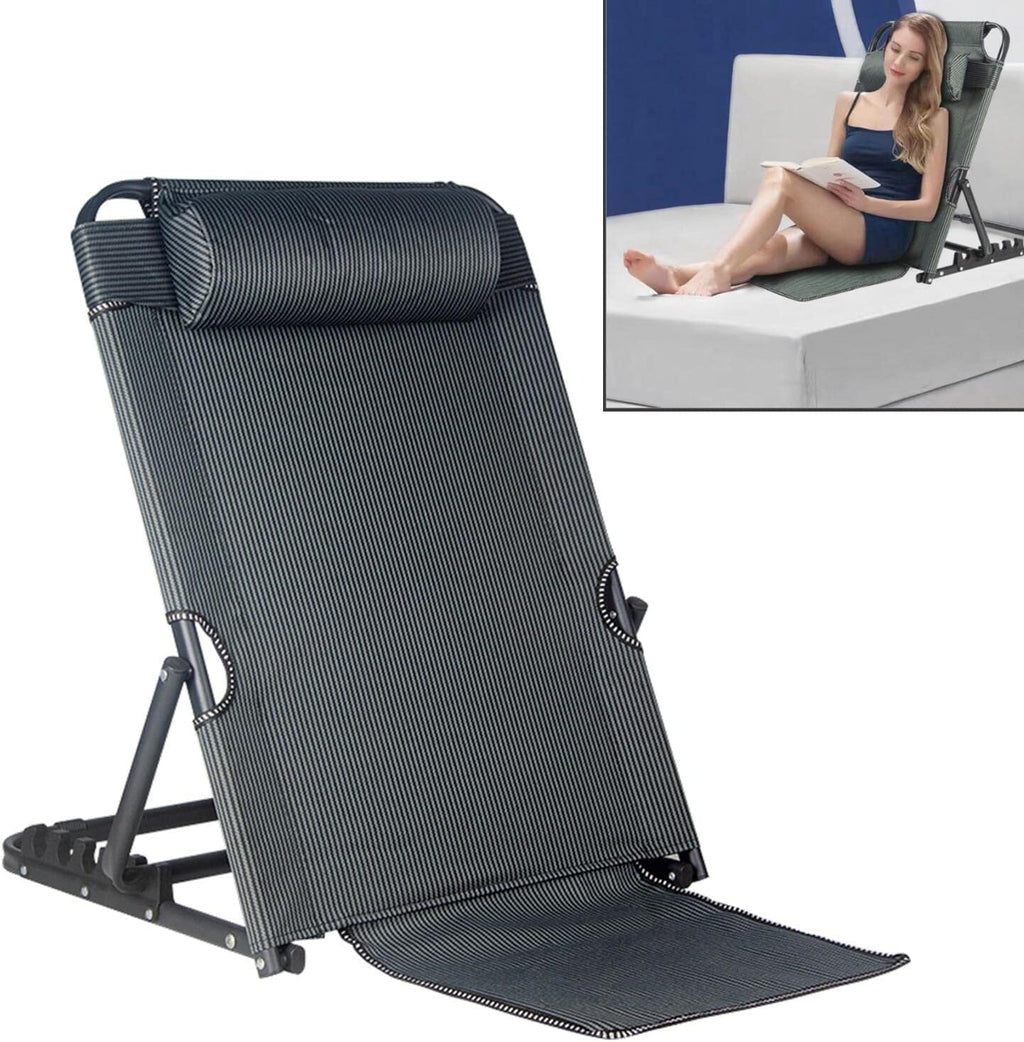 Jarler Adjustable Bed Backrest Large Size Bed Chair - Lifting Back Rest Support 8 Gears with Headrest Pillow for Reading, Queen Size Foldable Bed Frame Wedge for Elderly, Patient Sitting Up