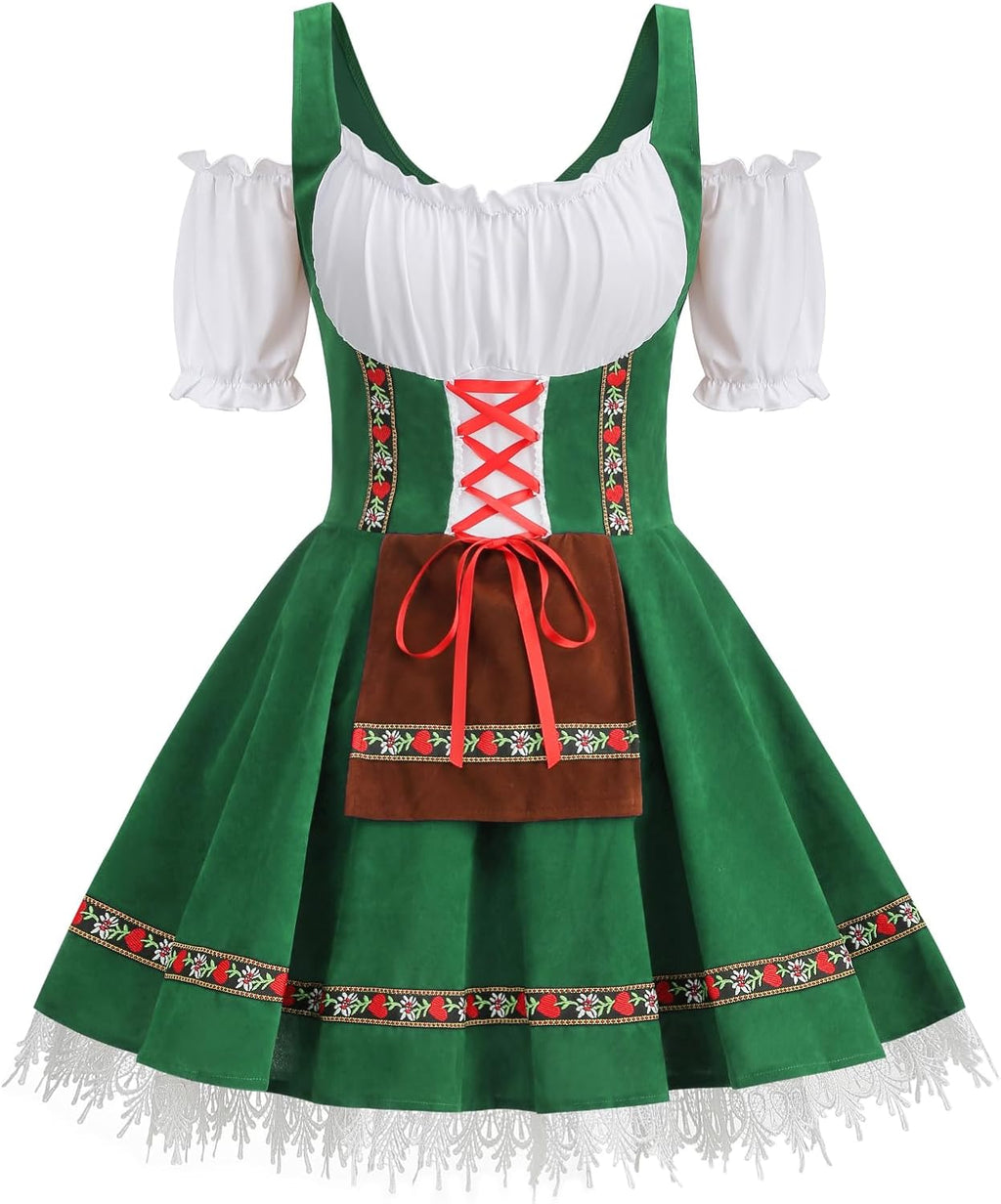 Colorful House Womens Oktoberfest Costume, Velvet German Bavarian Dress for Halloween Carnival