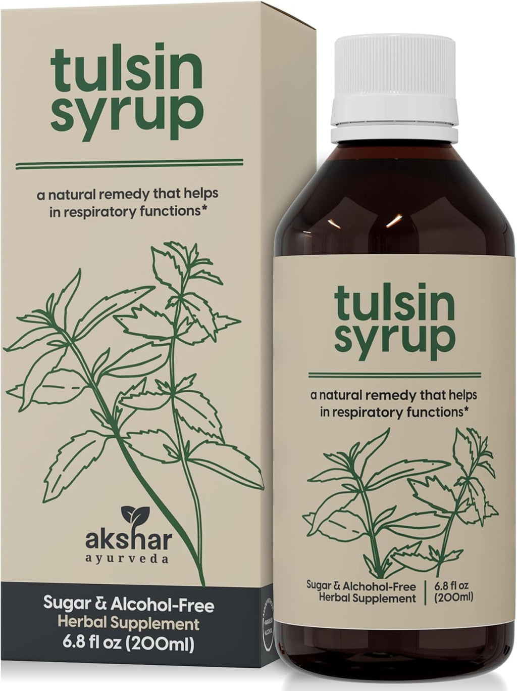 AKSHAR Ayurveda - Tulsin Syrup, Natural Cough Syrup with Licorice, Ginger, Turmeric, Basil, Malabar Nut - Respiratory Lung Health Supplements, Mucus Relief & Bronchial Wellness Syrup (1 Pack)