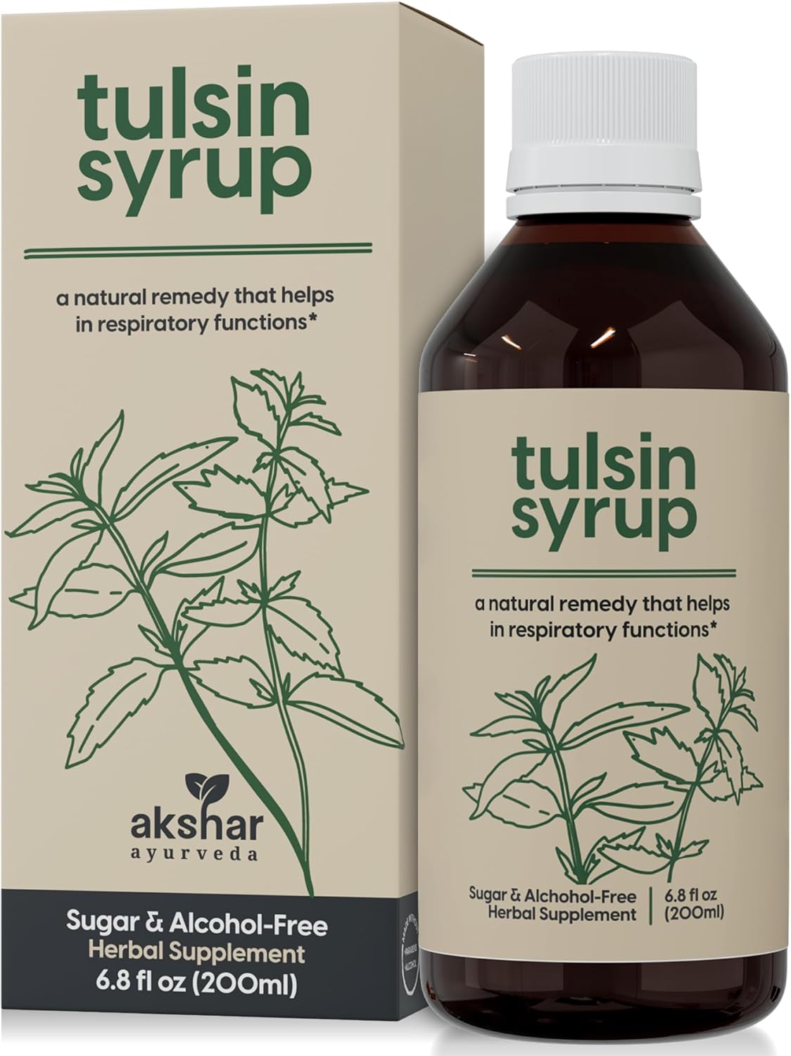 AKSHAR Ayurveda - Tulsin Syrup, Natural Cough Syrup with Licorice, Ginger, Turmeric, Basil, Malabar Nut - Respiratory Lung Health Supplements, Mucus Relief & Bronchial Wellness Syrup (1 Pack)