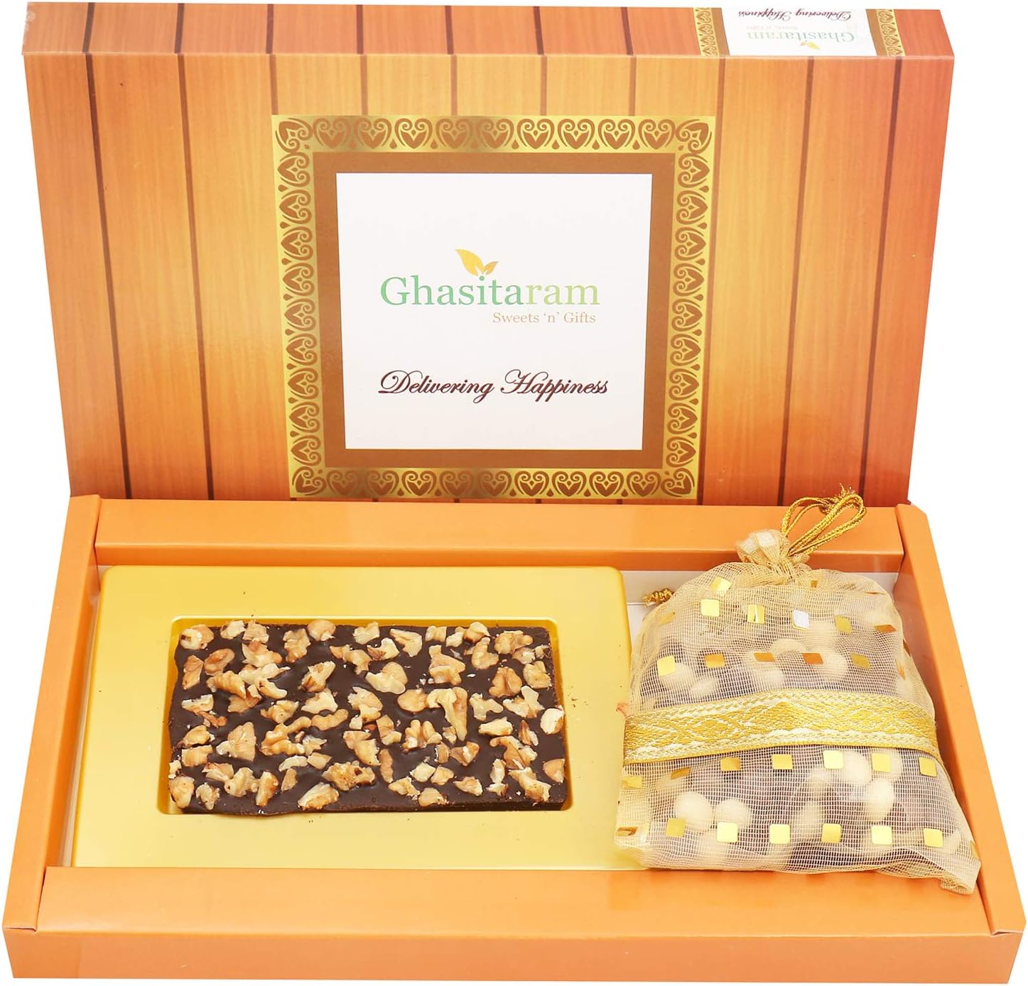 Ghasitaram Gifts Valentines Gift Valentines Day Chocolates for Girlfriend/Boyfriend/Husband and Wife Sugarfree Chocolate Walnut Sugarfree Chocolate Bark Small with Nutties