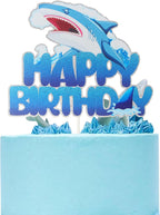 Blue Glitter Shark Happy Birthday Cake Topper,Ocean Sea Animal Theme Baby Shower Party Supplies,Under the Sea Shark Cake Decorations