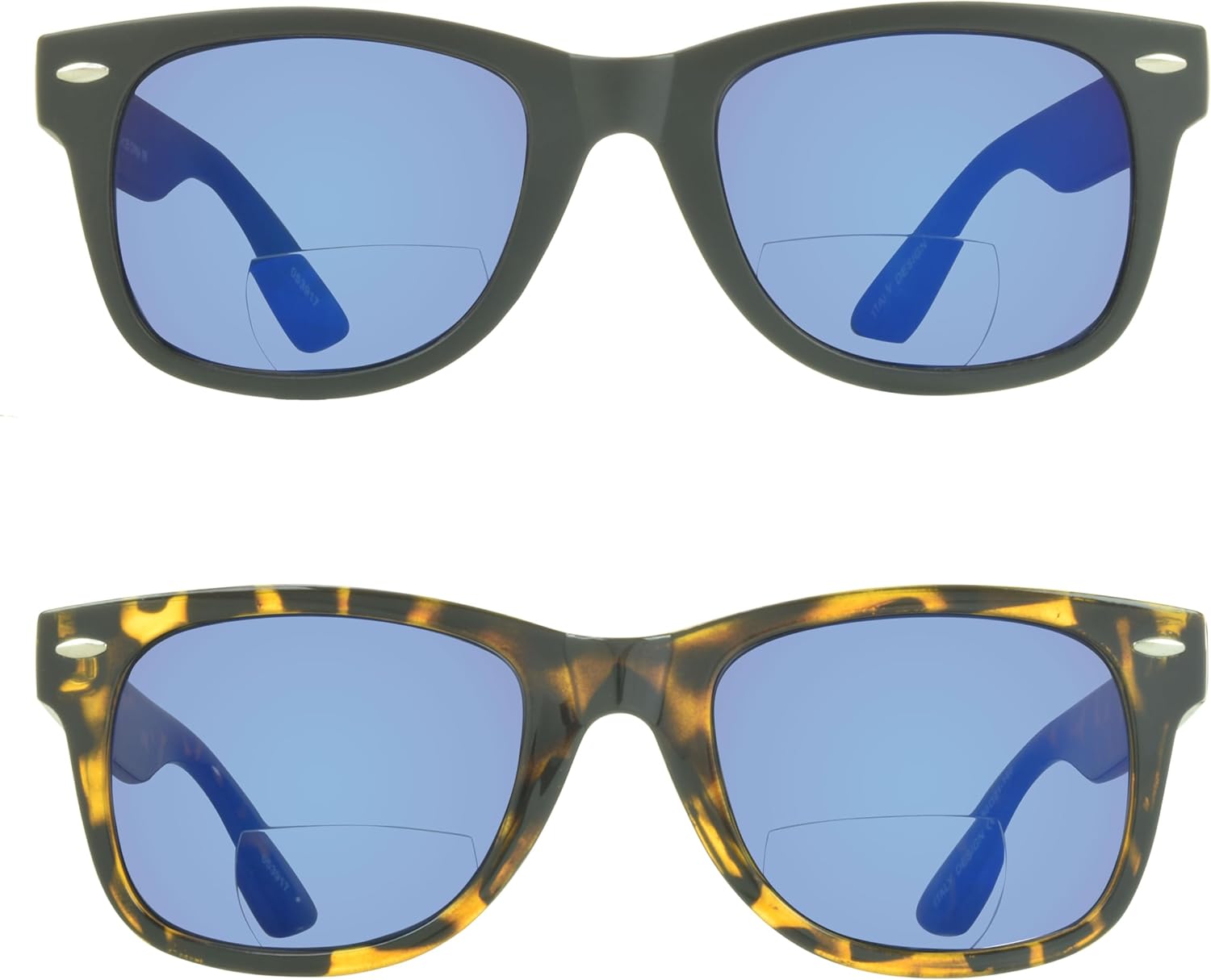 proSPORT BIFOCAL Sunglass Readers Horn Rim Frame Blue Flashed Mirror Lenses Men & Women Outdoor Activity +100 to+400