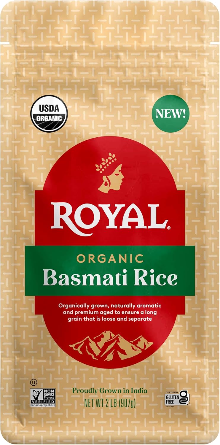 Royal White Basmati Rice - Organic Long Grain Basmati Rice - 2 lb Bag