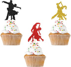Latin Dance Cupcake Toppers - Dancing Girl Boy Birthday Party Cupcake Supplies - Girl Kid Women Men Birthday - Wedding Party Dessert Decorations - 24 PCS Glitter