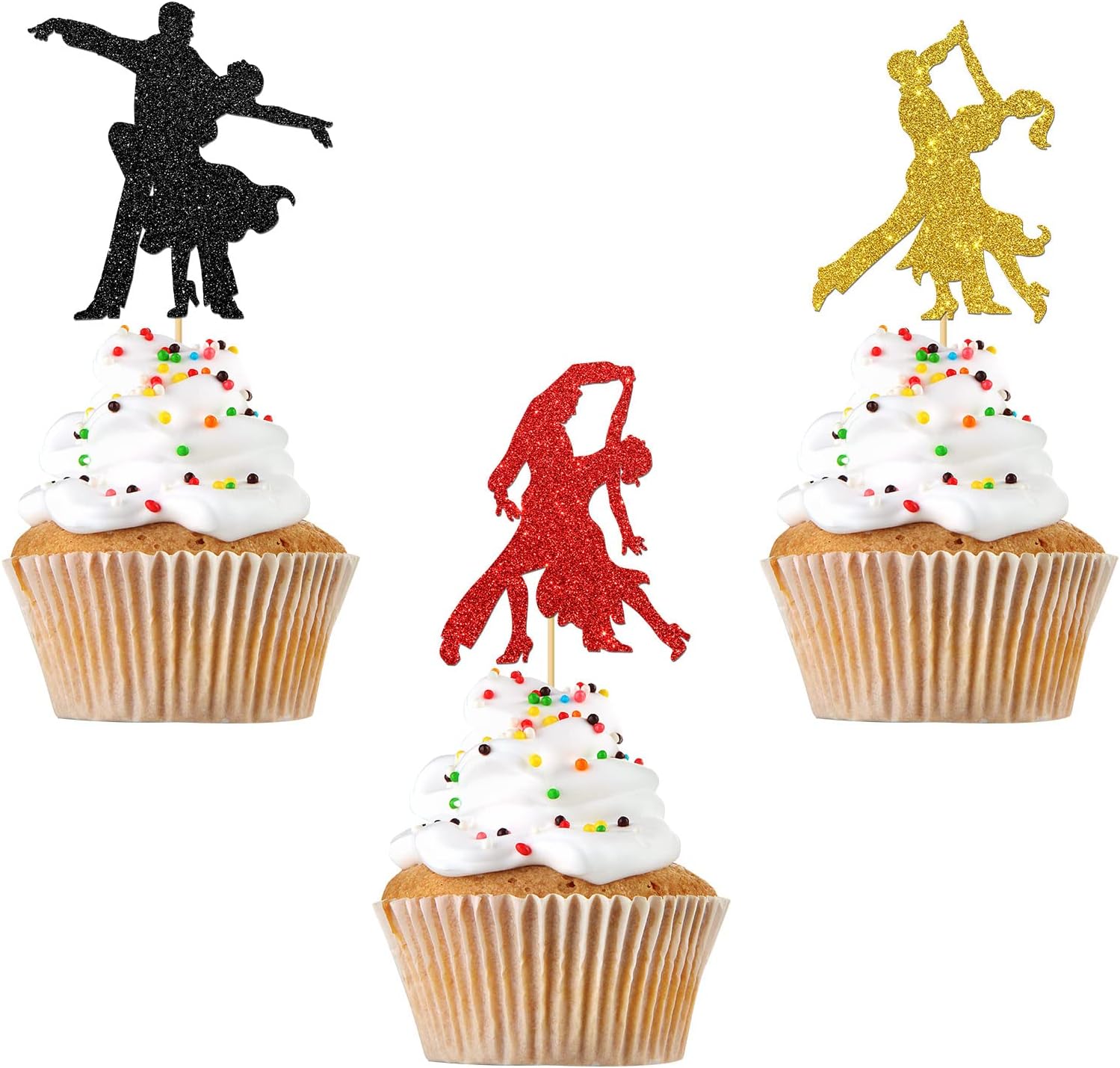 Latin Dance Cupcake Toppers - Dancing Girl Boy Birthday Party Cupcake Supplies - Girl Kid Women Men Birthday - Wedding Party Dessert Decorations - 24 PCS Glitter