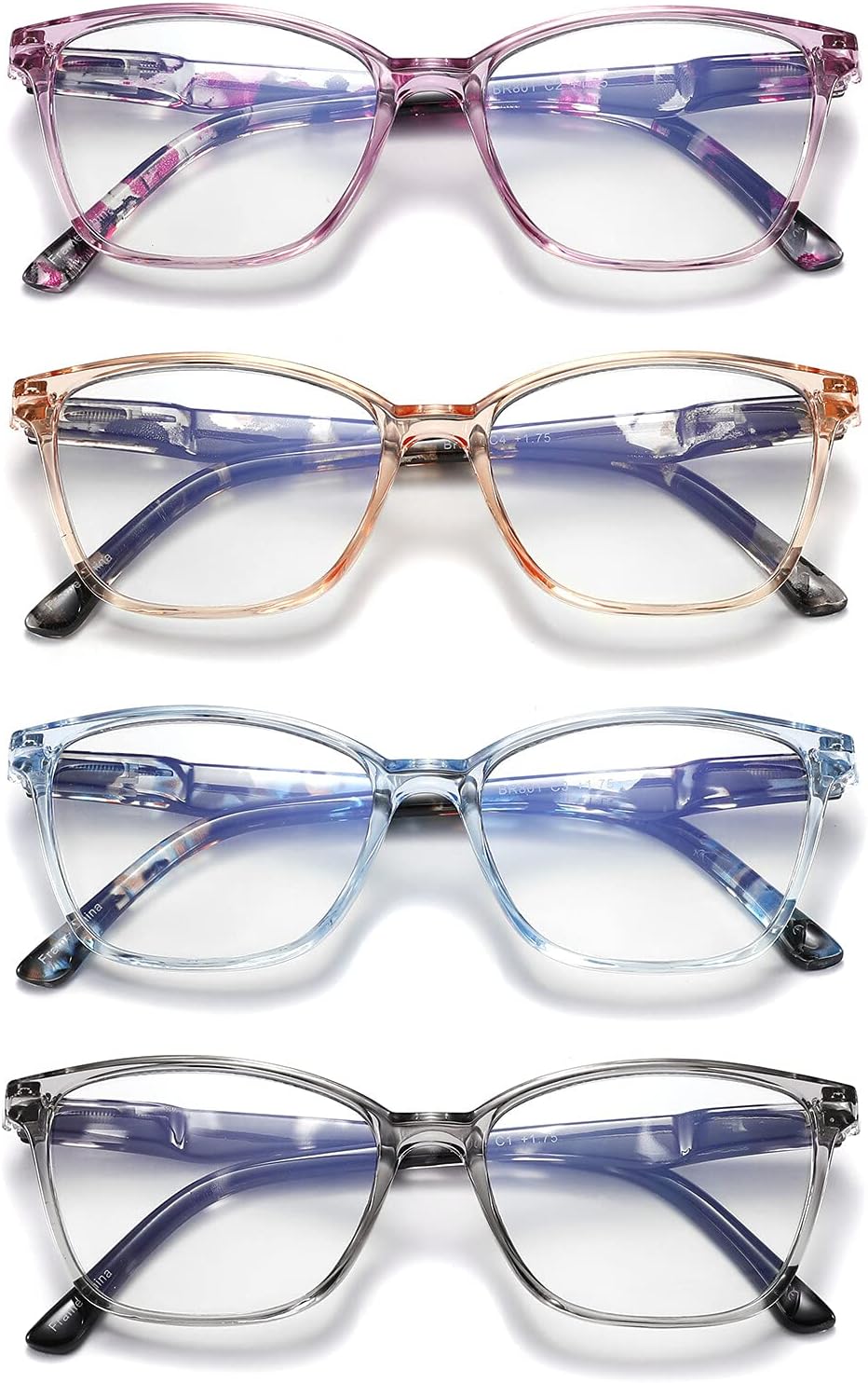 4 Pack Blue Light Blocking Glasses for Women Men,Fashion Square Computer Glasses with Spring Hinge,Anti Eyestrain Eyeglasses(0.0x)