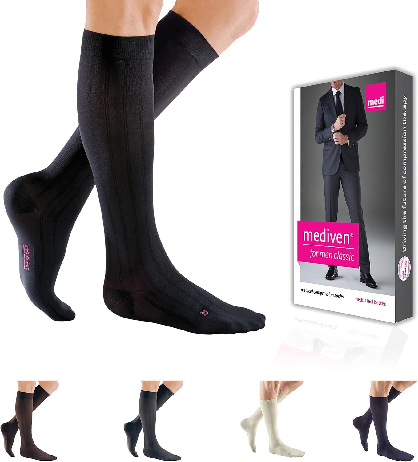 Mediven for Men Classic 15–20 mmHg Knee High Compression Socks – Closed Toe Support Stockings for Leg Circulation & Everyday Comfort – Men’s Dress Compression Socks