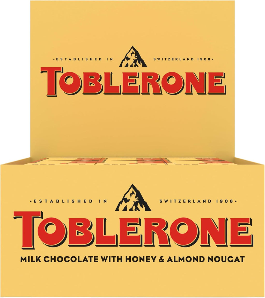 TOBLERONE Milk Chocolate Bar with Honey and Almond Nougat, Bulk Chocolate, 12 - 3.52 oz Bars
