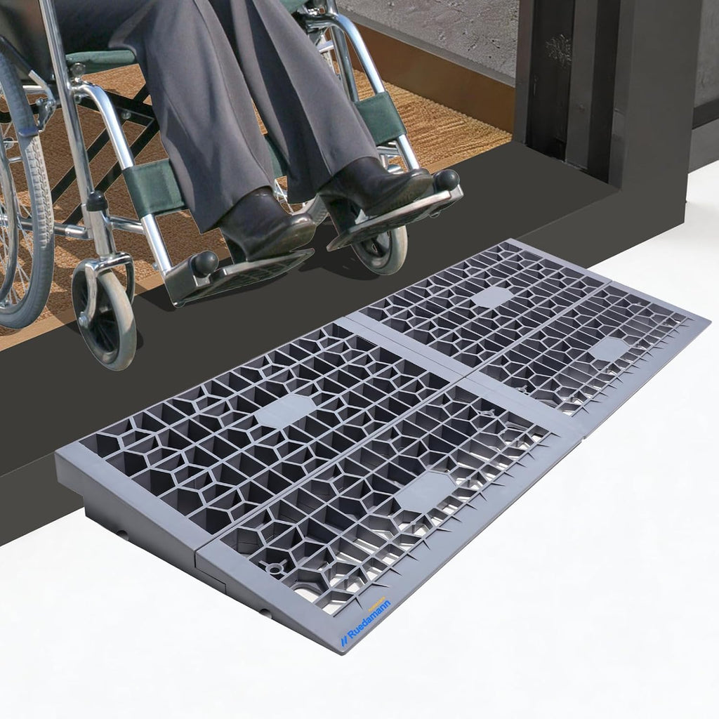 Ruedamann 2" Rise Modular Threshold Ramps for Doorways, 3000 Lbs Load Capacity Ramps for Wheelchairs for Home, Solid Plastic Portable Wheelchair Ramp for Door Thresholds and Cars, 2 PCS