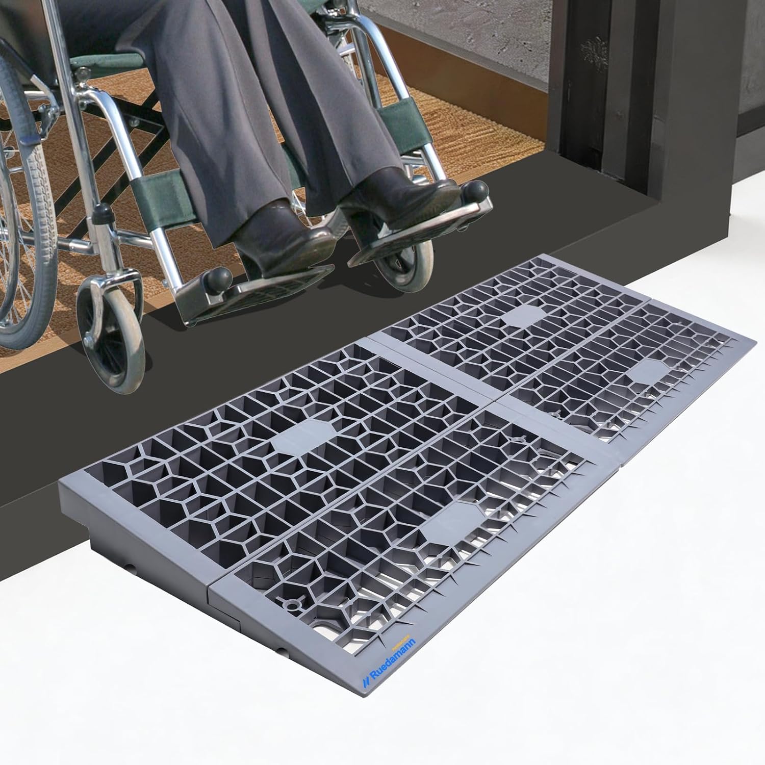 Ruedamann 2" Rise Modular Threshold Ramps for Doorways, 3000 Lbs Load Capacity Ramps for Wheelchairs for Home, Solid Plastic Portable Wheelchair Ramp for Door Thresholds and Cars, 2 PCS