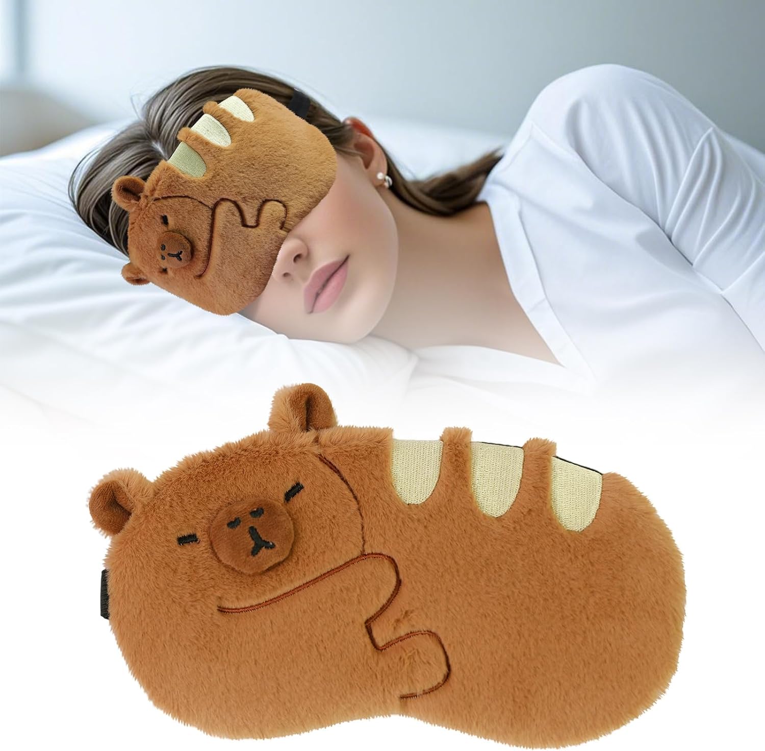 Cute Sleep Masks Cartoon Eye Mask Plush Sleeping Mask Kawaii Travel Blindfold - Funny Novelty Eye Shade for Kids, Girls & Adults, Brown Baguette