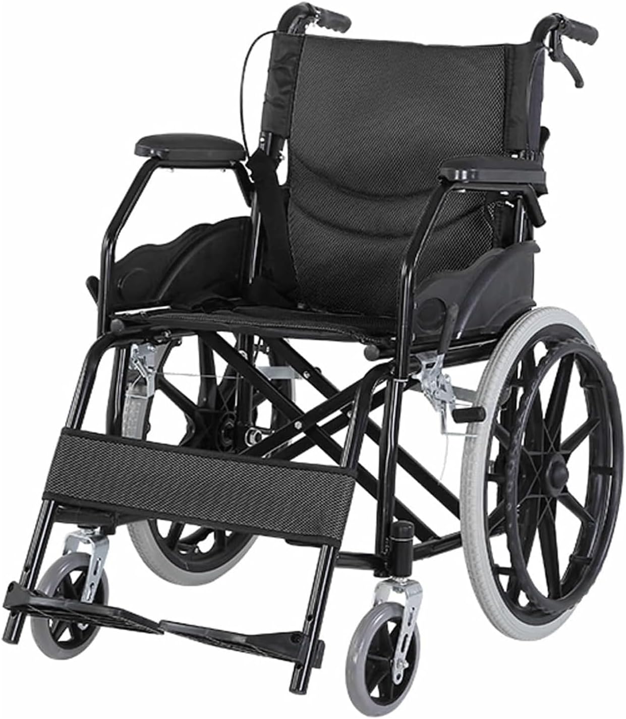 Safety Wheelchair Manual Wheelchairs Carbon Steel Folding Transport Chair Self-propelled Wheelchairs with 16.9 Inch Seat Transport Wheelchair Easy to Carry
