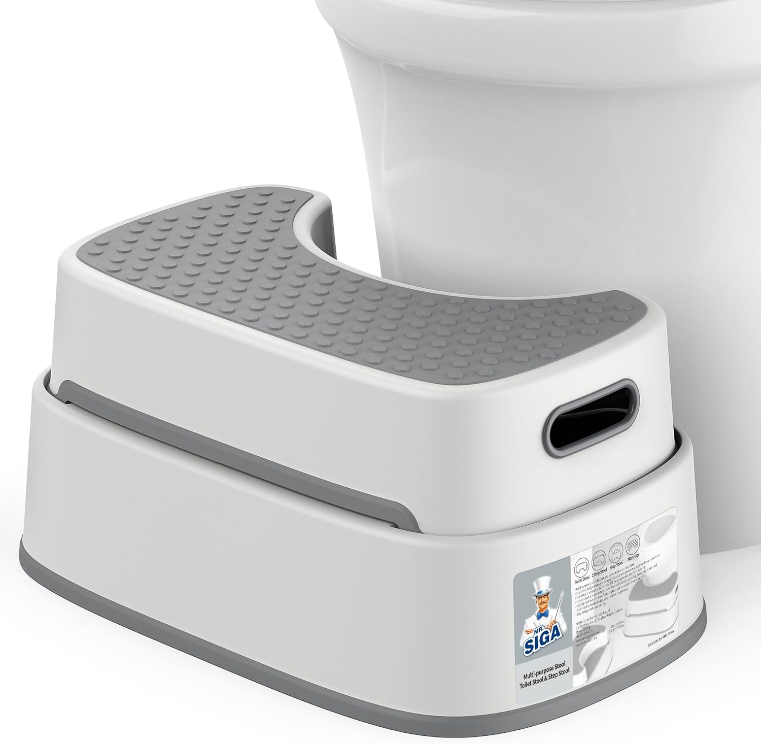 MR.SIGA Toilet Stool Squat Adult, Bathroom Stool Heavy Duty, Anti Slip Toilet Step for Bathroom, Toddler Step Stool for Kids, Off-White & Dark Gray
