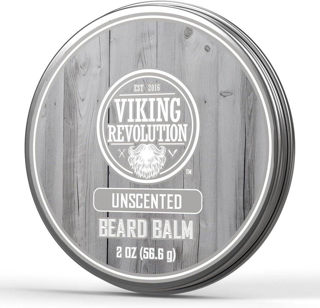 Viking Revolution Unscented Beard Balm for Men - Beard Butter with Argan Oil and Jojoba Oil Softener and Moisturizer Styling Balm - Gifts for Men with Beeswax and Shea Butter (1 Pack, 2oz)