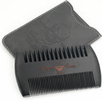 Black Wooden Beard Comb with Case for Men, Men's Wood Pocket Comb for Beards & Mustaches & Hair, Black Skull Design