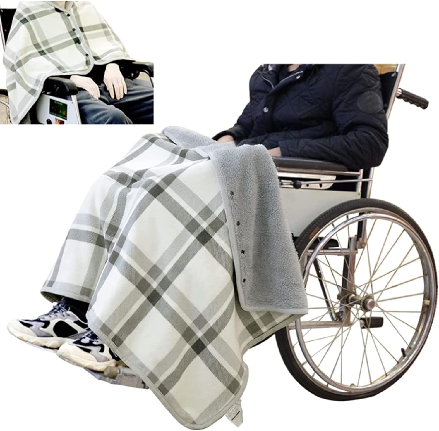 ROBOTA Wheelchair Warmer Cover Blanket, Scarf Blanket for Adults Flannel Lining Wheelchair Poncho Knee Blanket Leg Blanket Portable Warm Blanket Cape Poncho for Wheelchair Users, 80x130cm, XX999