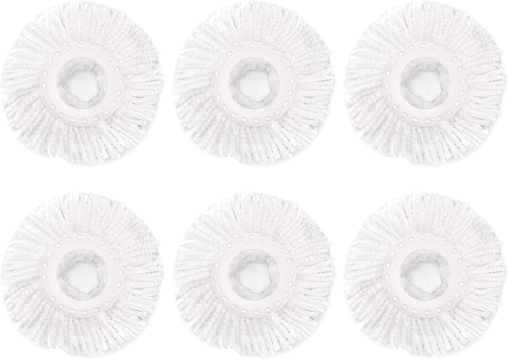 6 Pack Spin Mop Replacement Head for Hurrica, Mopnad, Cassabel and Other 360 Spin Mop Systems, Microfiber Spin Mop Refills (6pc-White)