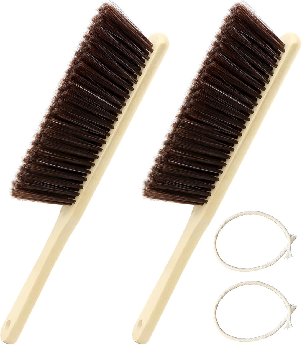 2 Pcs Wooden Dust Brush,Hand Broom with Lanyard Bench Brush with Long Wood Handle Outdoor Furniture Brush for Cleaning Car Bed Sofa Fireplace Couch and Clothes(Size:2 pcs)