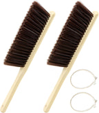 2 Pcs Wooden Dust Brush,Hand Broom with Lanyard Bench Brush with Long Wood Handle Outdoor Furniture Brush for Cleaning Car Bed Sofa Fireplace Couch and Clothes(Size:2 pcs)