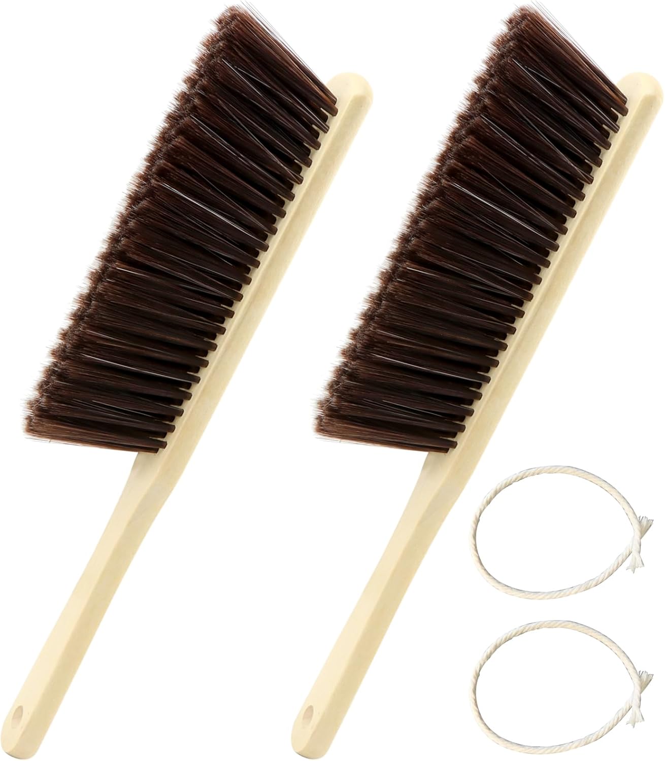 2 Pcs Wooden Dust Brush,Hand Broom with Lanyard Bench Brush with Long Wood Handle Outdoor Furniture Brush for Cleaning Car Bed Sofa Fireplace Couch and Clothes(Size:2 pcs)