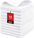 HOMEXCEL Waffle Weave Microfiber Towel, 10 Pack Lint Free Cleaning Rags, 12 x 12 Inches Barista Towels, Reusable Microfiber Cleaning Cloth for Household, Kitchen, Glass and Window, White