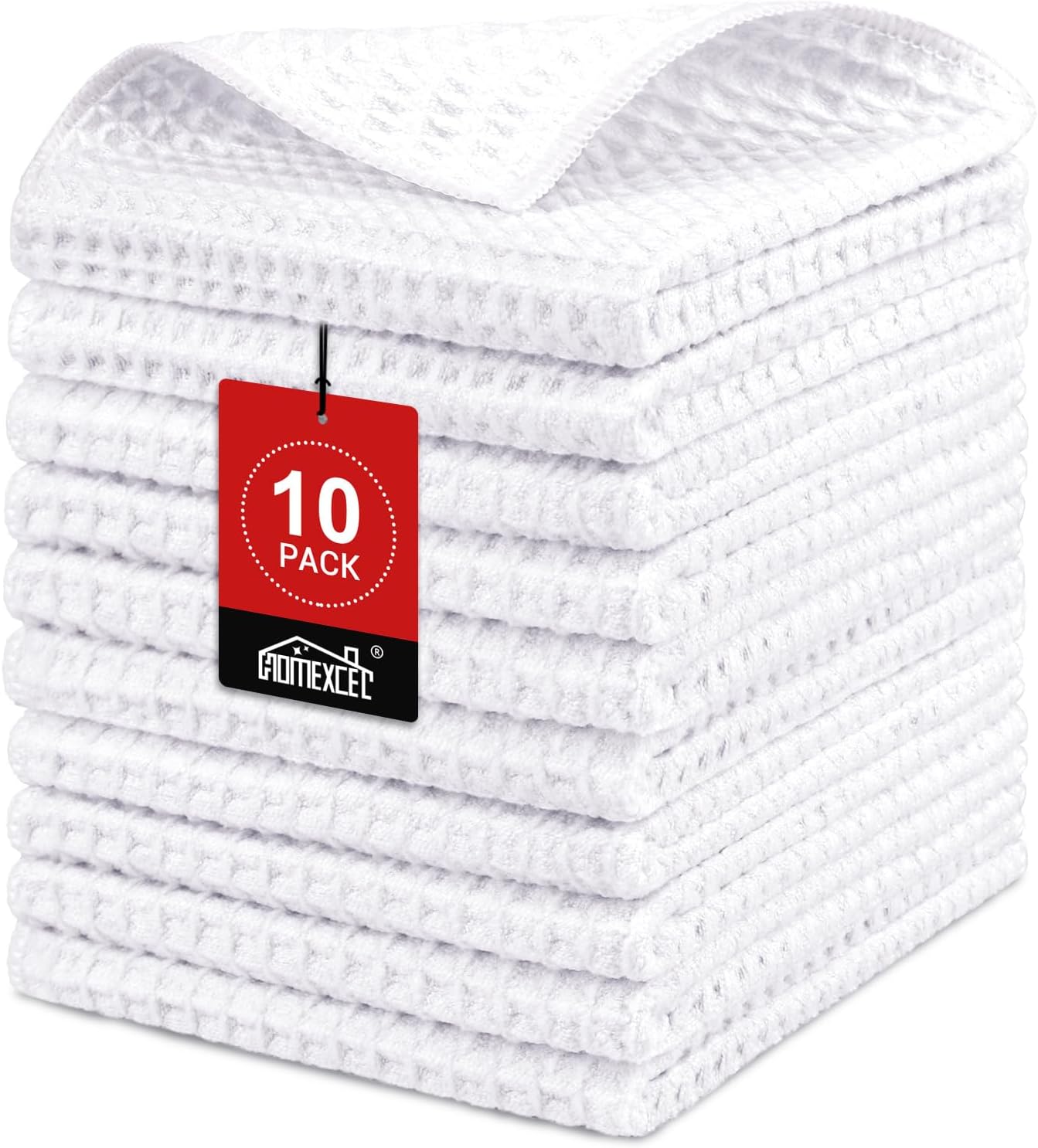 HOMEXCEL Waffle Weave Microfiber Towel, 10 Pack Lint Free Cleaning Rags, 12 x 12 Inches Barista Towels, Reusable Microfiber Cleaning Cloth for Household, Kitchen, Glass and Window, White