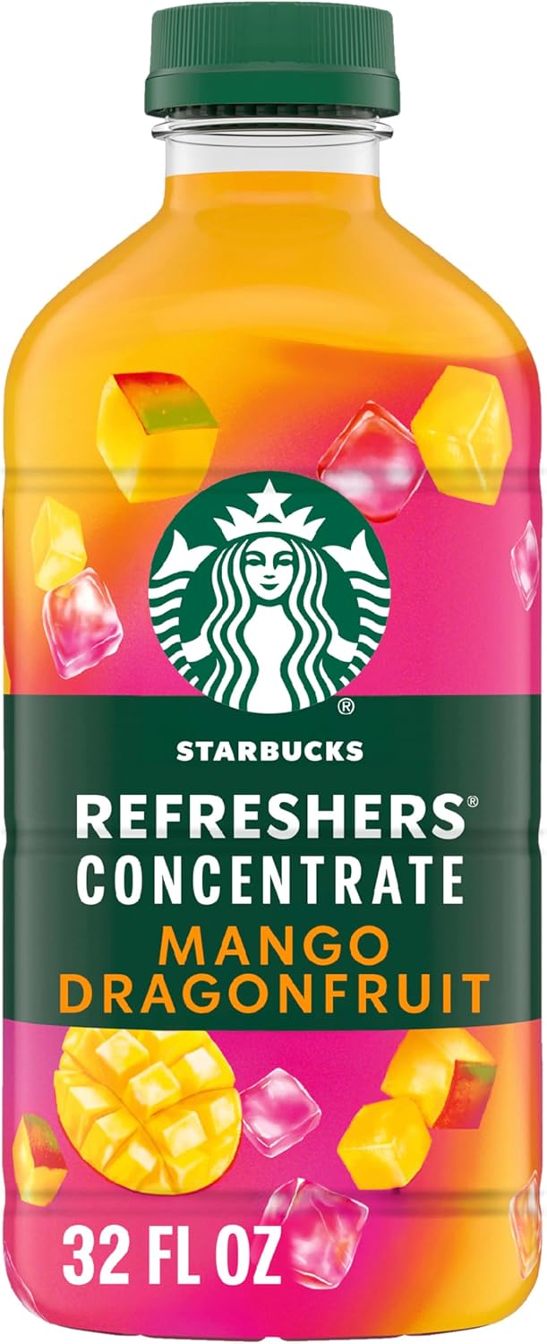 Starbucks Refreshers Concentrate Mango Dragonfruit, Refreshing Drink, Cold Drinks 32 fl oz
