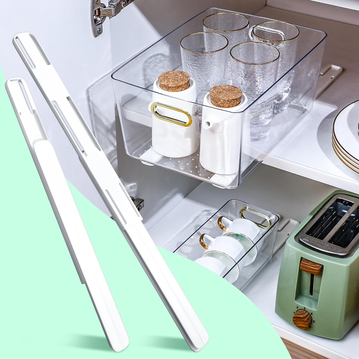 CroBlissful 4 Pcs Adhesive Sliders for Cabinets Pull Out Drawer Organizer Accessories Basket Office Glide Cabinet Tracks Runner Adhesive Drawer Slides Pull Out Replace Guide Rail for Back to School