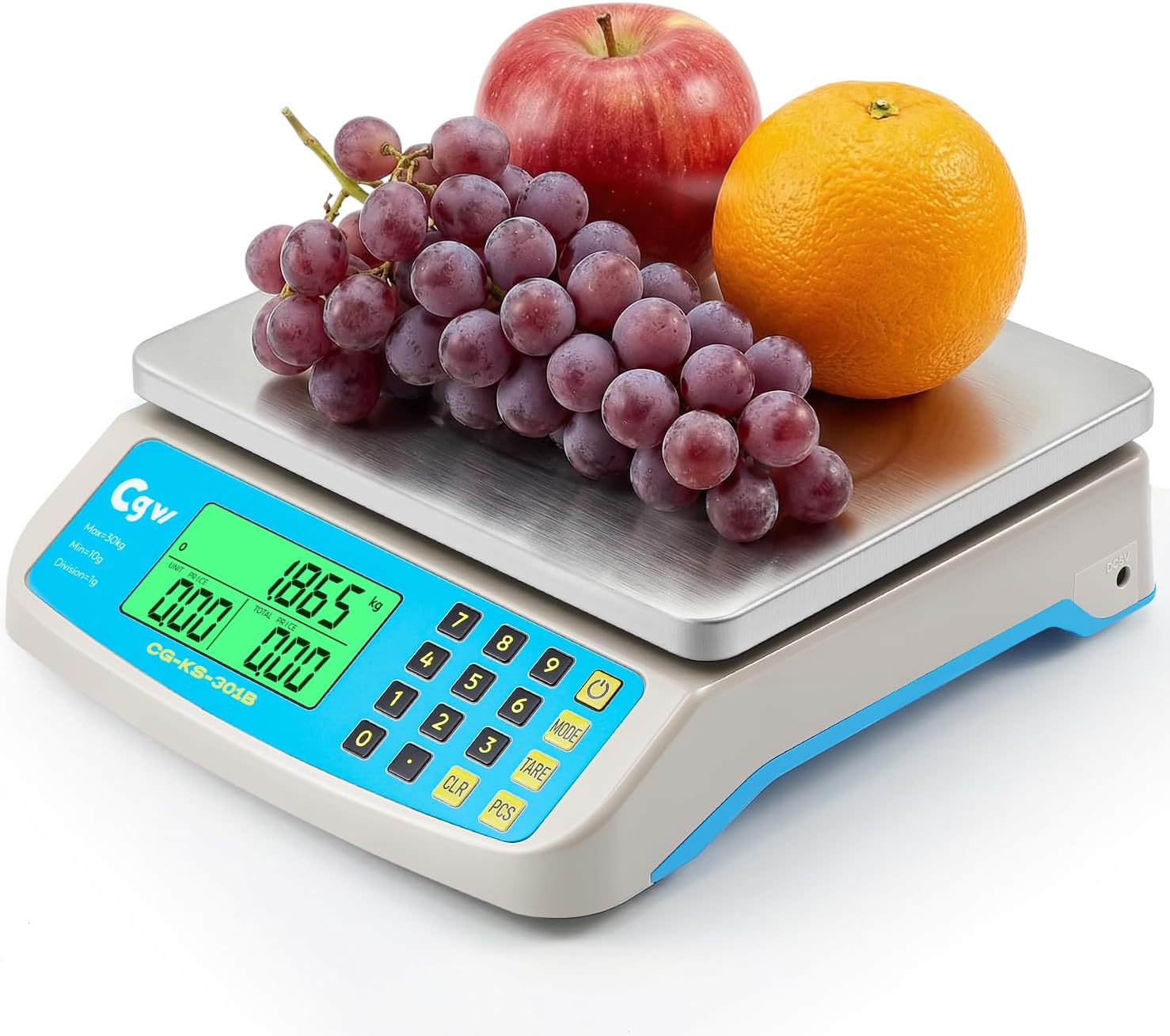 CGOLDENWALL Commercial Kitchen Scale 30kg/1g Large Digital Price Computing Scale with Stainless Steel Platform, KG/LB/OZ Conversion, LCD Display AC/DC Power for Shop