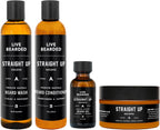 Live Bearded Complete Beard Grooming Kit - Wash, Conditioner, Butter and Oil - Made in the USA with All-Natural Ingredients - Mens Groom Set | Straight Up Unscented - Fragrance-Free