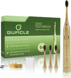 Bamboo Electric Toothbrush, Sonic Electric Bamboo Toothbrush for Adults, IPX7 Waterproof Rechargeable Toothbrush, 5 Cleaning Modes, 4 Bamboo Brush Heads Soft Bristle