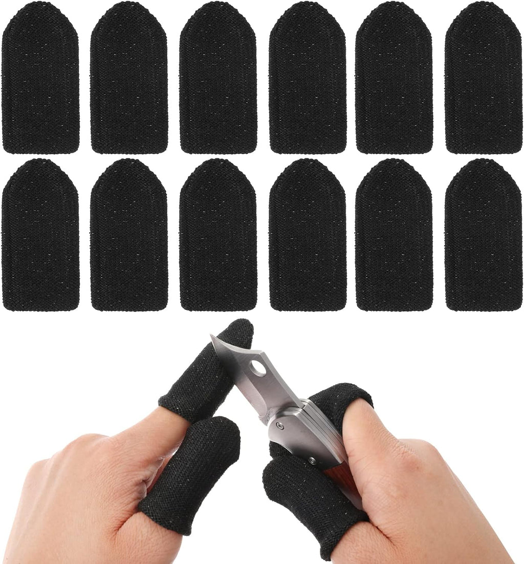 TIESOME 12 PCS Finger Cots Cut Resistant Protector, Finger Covers for Cuts Reusable Gloves Life Extender Anti-Slip Cut Resistant Finger Protectors for Kitchen Work Sculpture Supplies (Black)