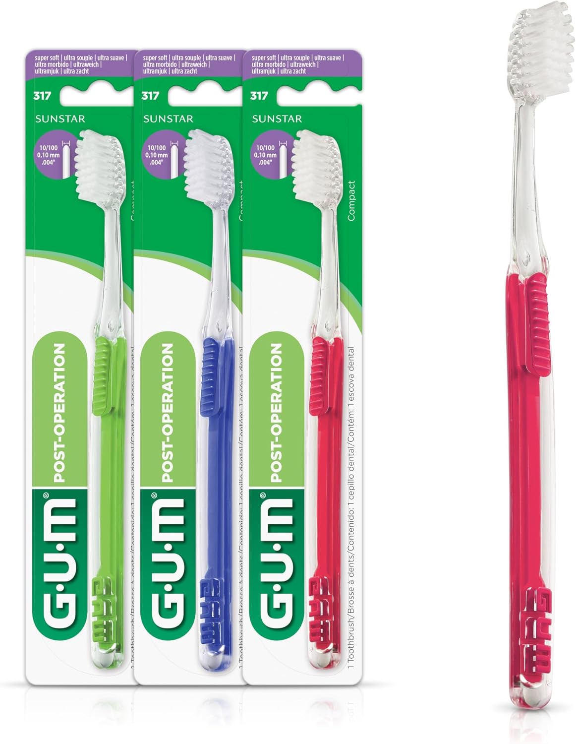 GUM Post-Surgery Extra Soft Toothbrush, Super Soft Bristle Toothbrush for Adults Sensitive, 1 Count, Pack of 3