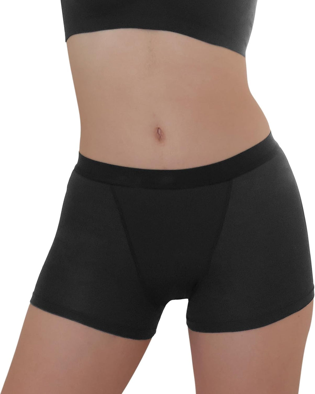 AIRCUTE Washable Women Urinary Incontinence Boxer Brief Underwear Super Absorbent Nighttime Shorts for Leaks 3.3OZ (Black, Large)